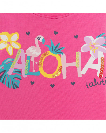 Tee-shirt en jersey message fille rose tahiti Tee-shirt en jersey message fille rose tahiti
