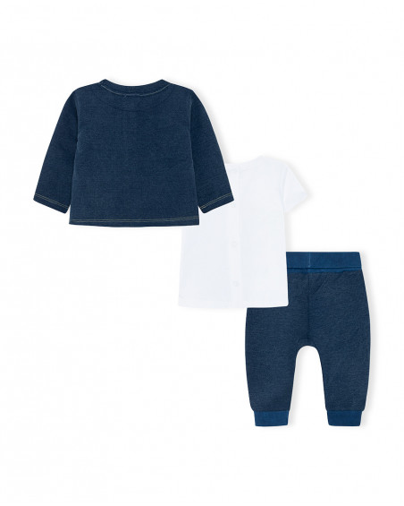 Ensemble 3 pièces jersey et jeans boutons garçon bleu hi! Ensemble 3 pièces jersey et jeans boutons garçon bleu hi!