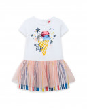 Robe en jersey et tulle à rayures fille blanche enjoy the sun Robe en jersey et tulle à rayures fille blanche enjoy the sun