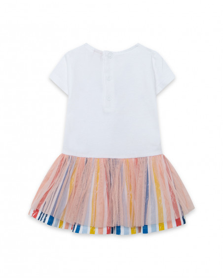 Robe en jersey et tulle à rayures fille blanche enjoy the sun Robe en jersey et tulle à rayures fille blanche enjoy the sun