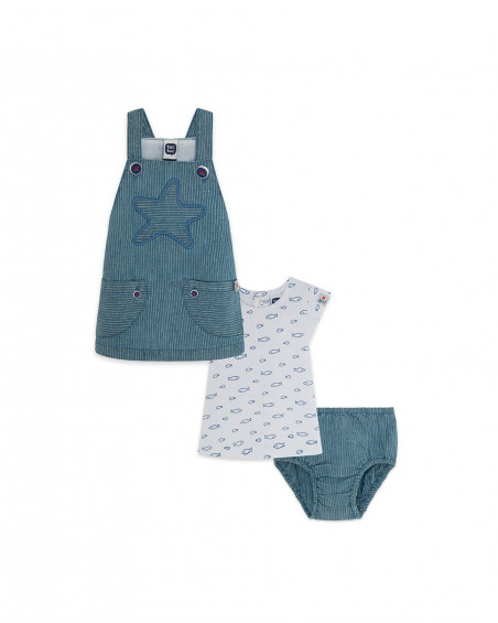 Robe en jeans et tee-shirt à rayures fille bleu little pirates Robe en jeans et tee-shirt à rayures fille bleu little pirates
