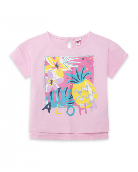 Tee-shirt en jersey imprimée fille rose tahiti Tee-shirt en jersey imprimée fille rose tahiti