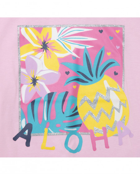 Tee-shirt en jersey imprimée fille rose tahiti Tee-shirt en jersey imprimée fille rose tahiti