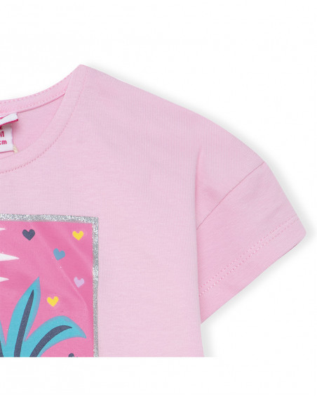 Tee-shirt en jersey imprimée fille rose tahiti Tee-shirt en jersey imprimée fille rose tahiti