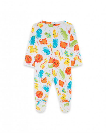 Grenouillère en jersey long avec pieds imprimé garçon blanche Grenouillère en jersey long avec pieds imprimé garçon blanche