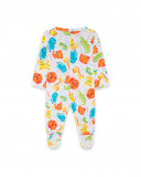 Grenouillère en jersey long avec pieds imprimé garçon blanche Grenouillère en jersey long avec pieds imprimé garçon blanche