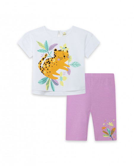 Tee-shirt et legging capri fleur fille rose in the jungle