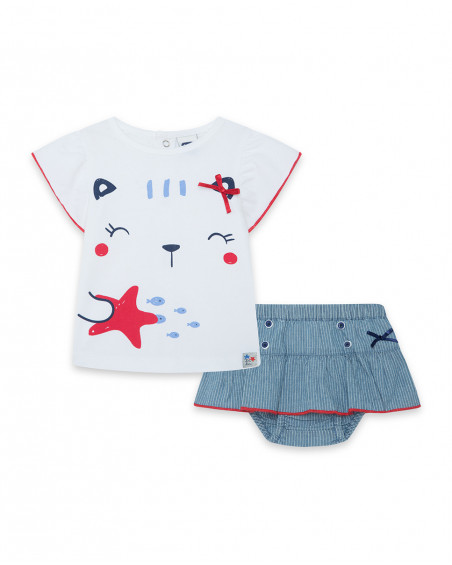 Tee-shirt en jersey+jupe jeans à rayures fille blanche little Tee-shirt en jersey+jupe jeans à rayures fille blanche little