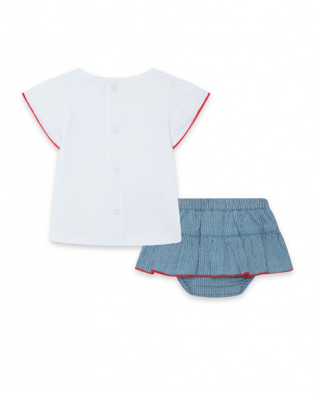 Tee-shirt en jersey+jupe jeans à rayures fille blanche little Tee-shirt en jersey+jupe jeans à rayures fille blanche little