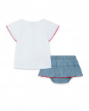 Tee-shirt en jersey+jupe jeans à rayures fille blanche little Tee-shirt en jersey+jupe jeans à rayures fille blanche little