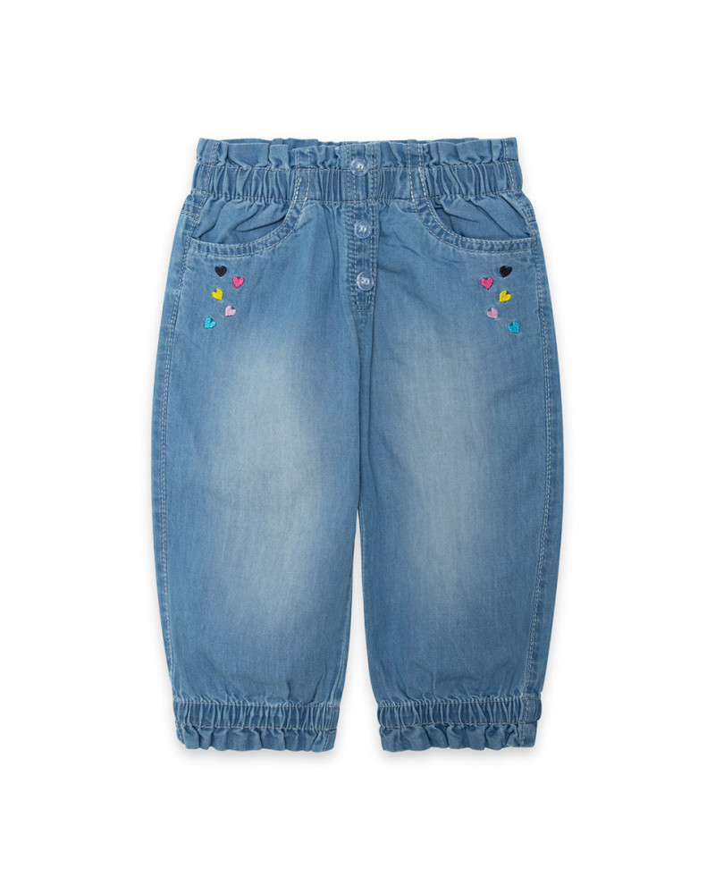 Pantalon en jeans boutons fille bleu tahiti