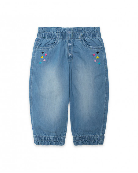 Pantalon en jeans boutons fille bleu tahiti