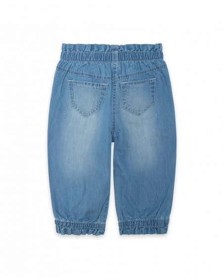 Pantalon en jeans boutons fille bleu tahiti
