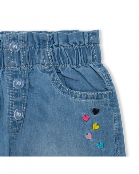Pantalon en jeans boutons fille bleu tahiti