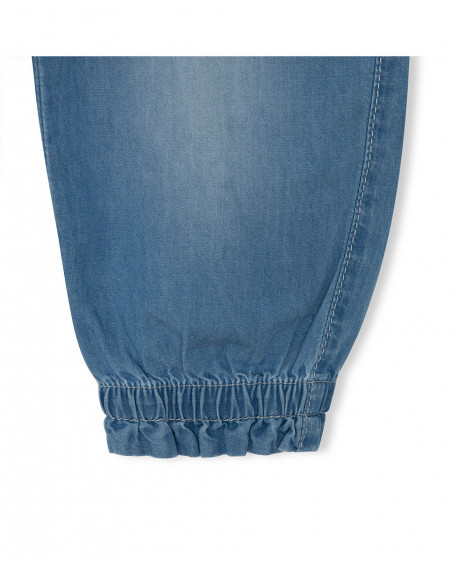 Pantalon en jeans boutons fille bleu tahiti