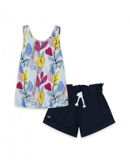 Tee-shirt et short en jersey lacets fille bleu island Tee-shirt et short en jersey lacets fille bleu island