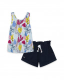 Tee-shirt et short en jersey lacets fille bleu island Tee-shirt et short en jersey lacets fille bleu island