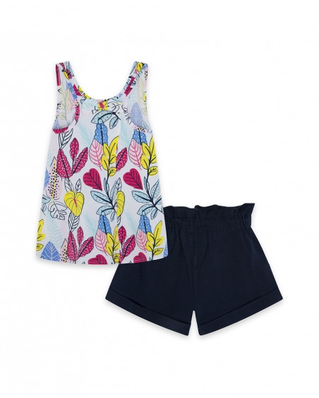 Tee-shirt et short en jersey lacets fille bleu island Tee-shirt et short en jersey lacets fille bleu island