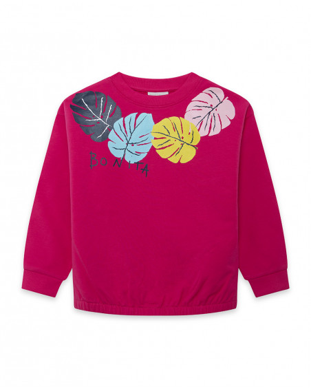 Sweat-shirt en peluche fermée fille rose island