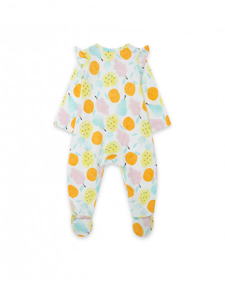 Grenouillère en jersey long avec pieds fille orange picnic time Grenouillère en jersey long avec pieds fille orange picnic time