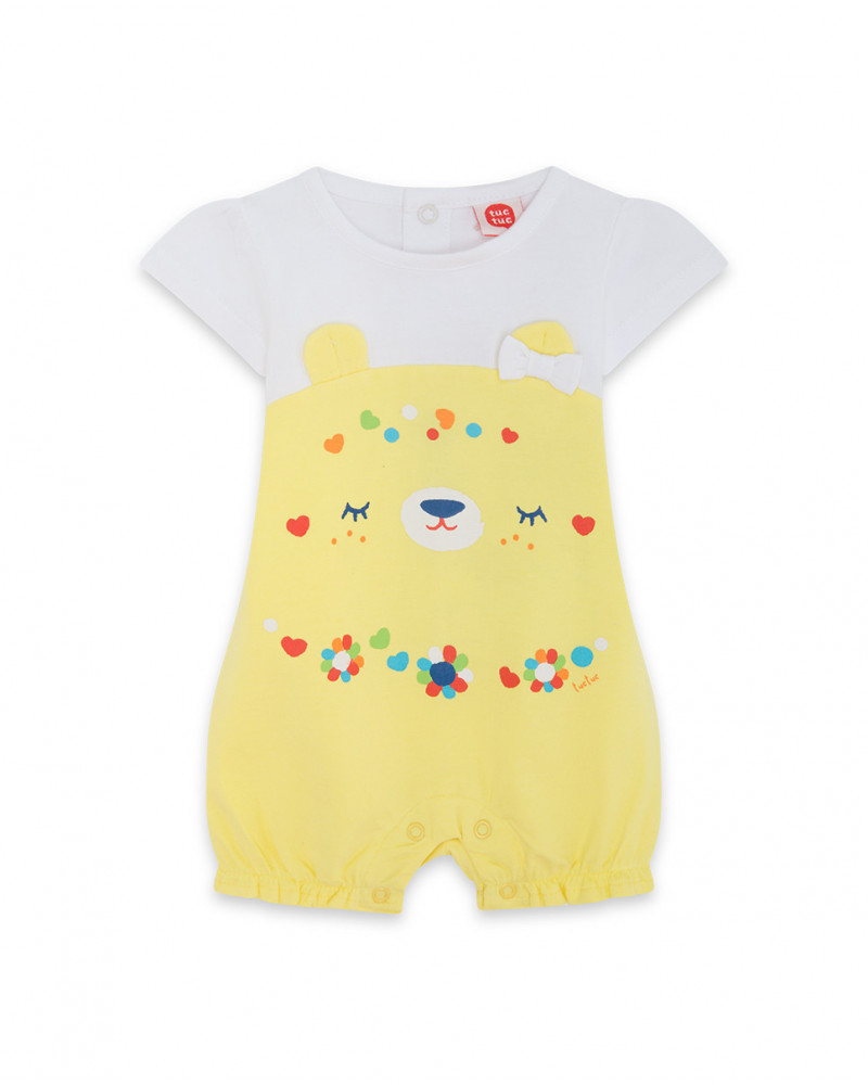 Grenouillère en jersey short fille jaune hi! sunshine