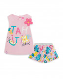 Tee-shirt et short en jersey fleurs fille rose tahiti Tee-shirt et short en jersey fleurs fille rose tahiti