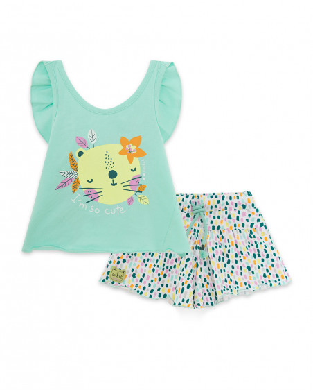 Tee-shirt et short en jersey imprimé fille vert in the jungle Tee-shirt et short en jersey imprimé fille vert in the jungle