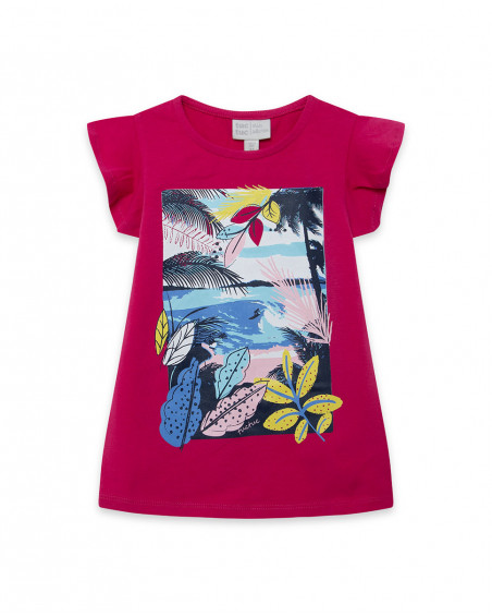 Tee-shirt en jersey volants fille rose island Tee-shirt en jersey volants fille rose island