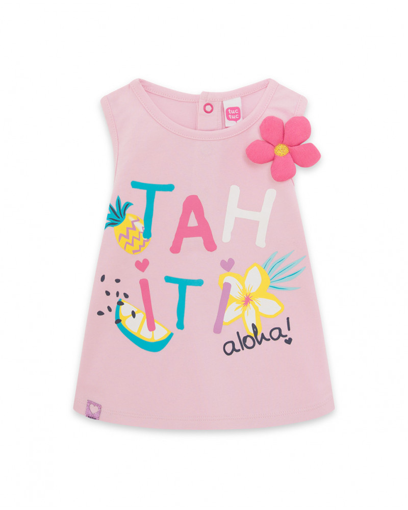 Tee-shirt en jersey fleur fille rose tahiti