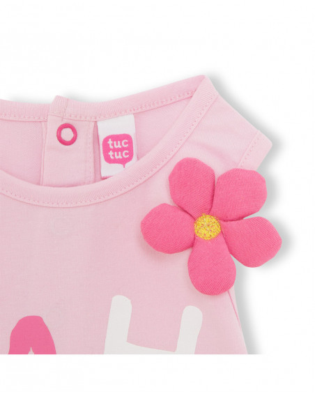 Tee-shirt en jersey fleur fille rose tahiti
