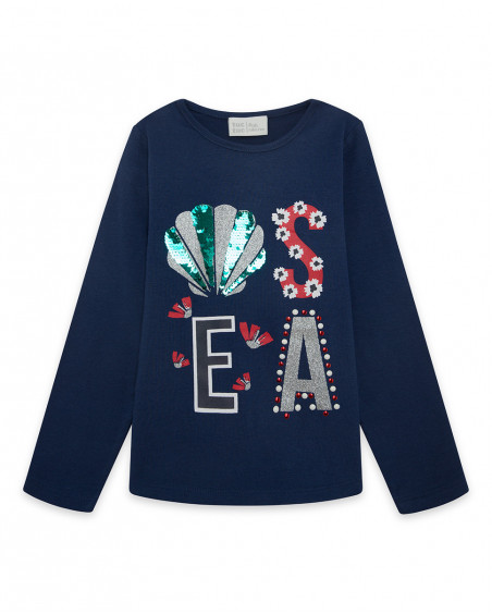 Tee-shirt en jersey manche longue fille bleu sea lovers Tee-shirt en jersey manche longue fille bleu sea lovers