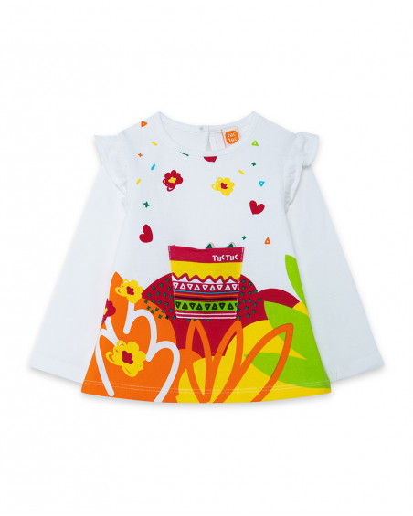 Tee-shirt en jersey manche longue fille blanche funcactus