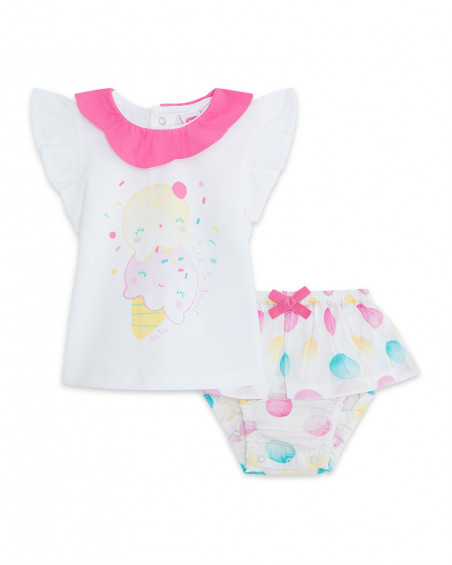 Tee-shirt en jersey et short points fille blanche icy and sweet