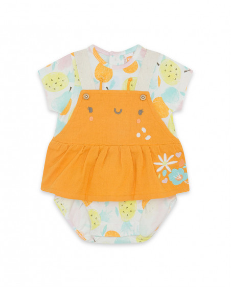 Grenouillère en jersey short fille orange picnic time Grenouillère en jersey short fille orange picnic time