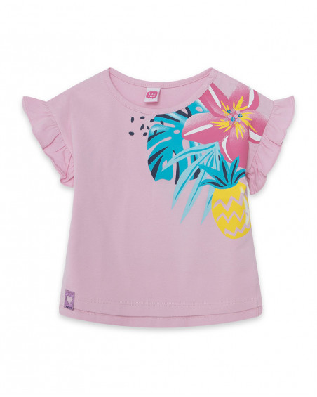 Tee-shirt en jersey volants fille rose tahiti Tee-shirt en jersey volants fille rose tahiti