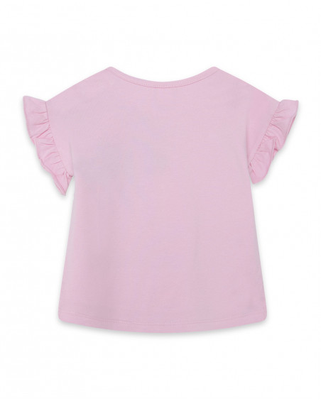 Tee-shirt en jersey volants fille rose tahiti Tee-shirt en jersey volants fille rose tahiti