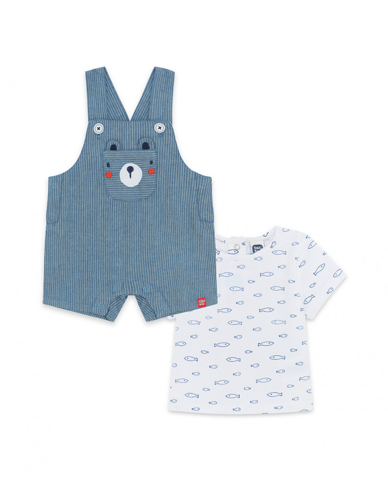 Salopette en jeans et t-shirt à rayures garçon bleu little