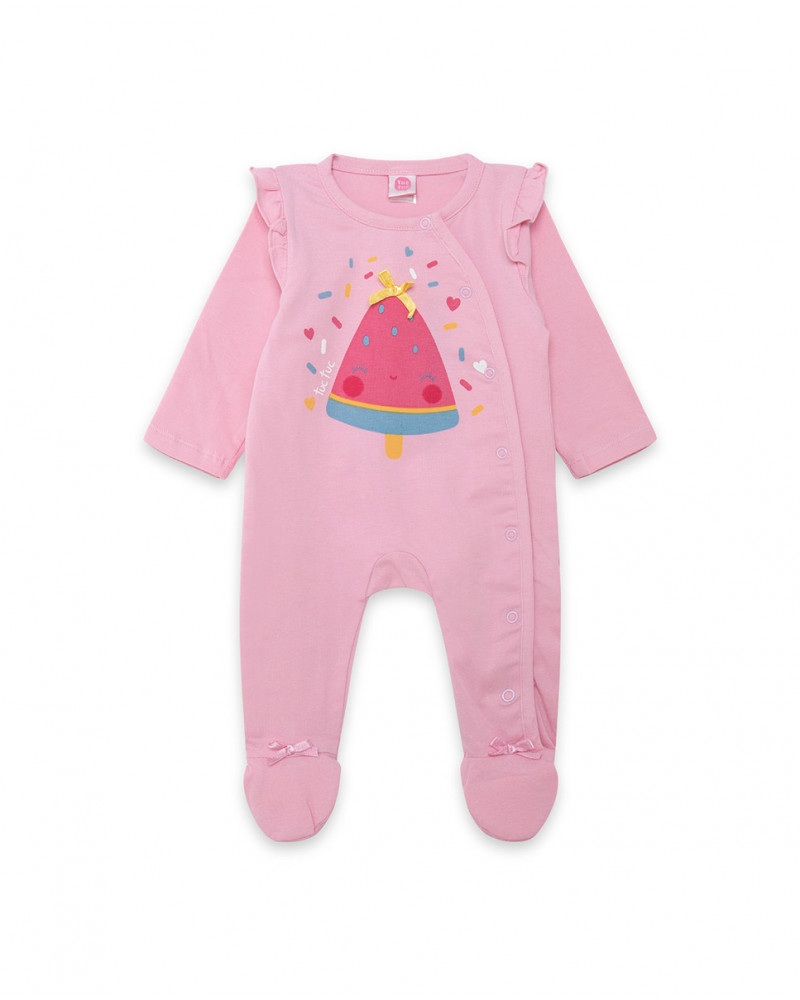 Grenouillère en jersey long avec pieds fille rose icy and sweet