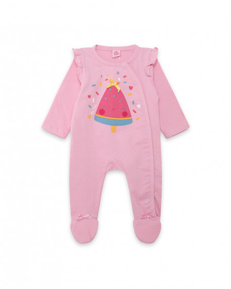 Grenouillère en jersey long avec pieds fille rose icy and sweet Grenouillère en jersey long avec pieds fille rose icy and sweet