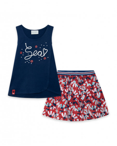 Tee-shirt et jupe en jersey fleurs fille bleu sea lovers Tee-shirt et jupe en jersey fleurs fille bleu sea lovers