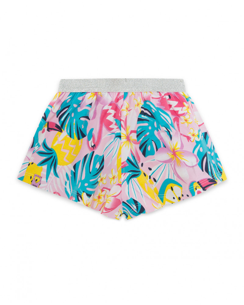 Short en jersey fleurs fille rose tahiti