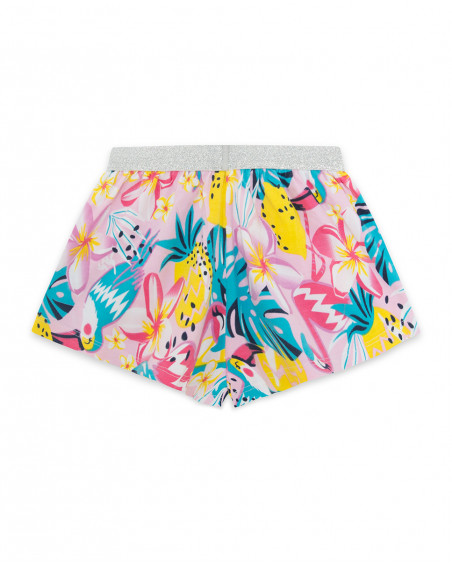 Short en jersey fleurs fille rose tahiti Short en jersey fleurs fille rose tahiti