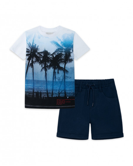 Tee-shirt et bermuda en jersey lacets garçon bleu surf club Tee-shirt et bermuda en jersey lacets garçon bleu surf club