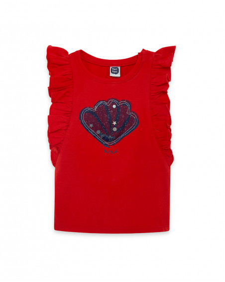 Tee-shirt en jersey et paillettes volants fille rouge red