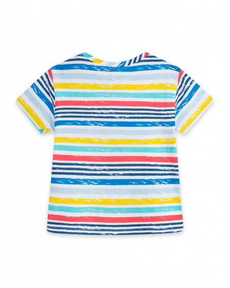 Tee-shirt en jersey à rayures garçon blanche enjoy the sun Tee-shirt en jersey à rayures garçon blanche enjoy the sun