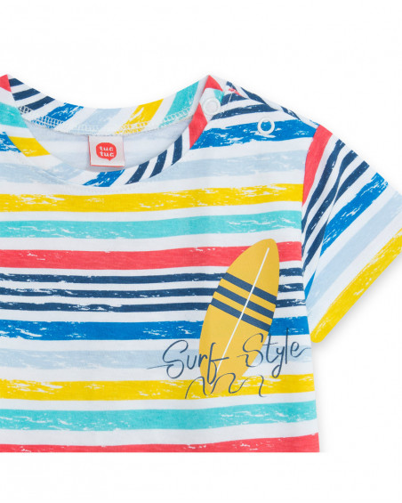 Tee-shirt en jersey à rayures garçon blanche enjoy the sun Tee-shirt en jersey à rayures garçon blanche enjoy the sun