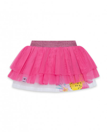 Jupe en popeline et tulle volants fille rose tahiti Jupe en popeline et tulle volants fille rose tahiti