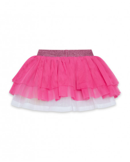 Jupe en popeline et tulle volants fille rose tahiti Jupe en popeline et tulle volants fille rose tahiti