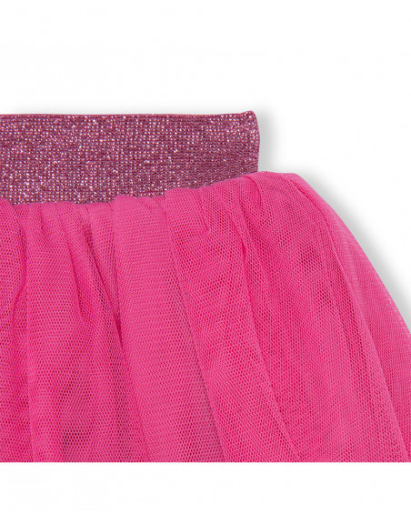 Jupe en popeline et tulle volants fille rose tahiti Jupe en popeline et tulle volants fille rose tahiti