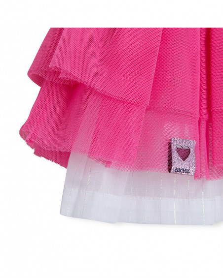Jupe en popeline et tulle volants fille rose tahiti Jupe en popeline et tulle volants fille rose tahiti